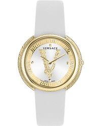 Versace - Swiss Thea White Leather Strap Watch 38mm - Lyst