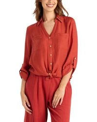 Bcx - Texture Gauze Collared Button-front Top - Lyst