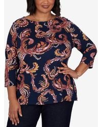 Ruby Rd. - Plus Size Paisley 3/4-sleeve Boat-neck T-shirt - Lyst