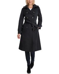 London Fog Double-breasted Hooded Trench Coat - Black