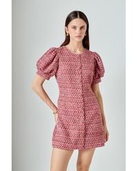 Endless Rose - Tweed Puff Sleeve Mini Dress - Lyst