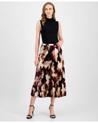 Anne Klein - Printed Pleated Pull-on Midi Skirt - Lyst