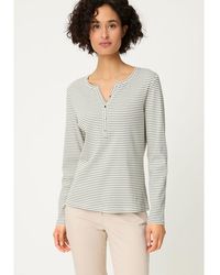 Olsen - Stripe Rib Knit Henley T-shirt - Lyst