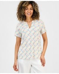 Style & Co. - Petite Floral-print Short-sleeve Split-neck Yoke Top - Lyst