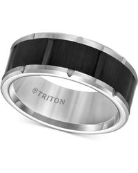 Triton Men's Comfort Fit Band In Black And White Tungsten Carbide