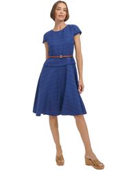 Tommy Hilfiger - Belted Cap-sleeve Fit & Flare Dress - Lyst