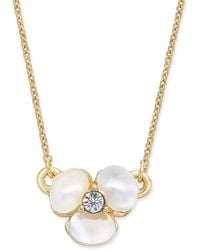 Kate Spade - Gold-tone Pave & Mother-of-pearl Flower Pendant Necklace - Lyst