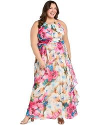 R & M Richards - Plus Size Printed Halter-neck Sleeveless Gown - Lyst