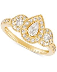 Macy's - Diamond Pear-cut Halo Three Stone Beaded Engagement Ring (3/4 Ct. T.w. - Lyst