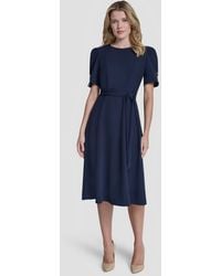 DKNY - Short-sleeve Crewneck Belted Dress - Lyst