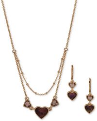 Anne Klein - Silver-tone Stone Heart Layered Statement Necklace & Drop Earrings Set - Lyst