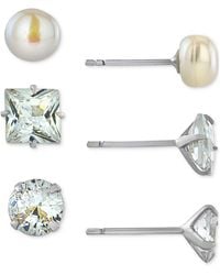 Giani Bernini - 3-pc. Cubic Zirconia & Cultured Freshwater Pearl (7mm) Stud Earrings In Sterling Silver, Created For Macy's - Lyst