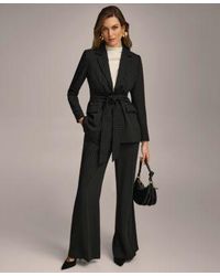 Donna Karan - Tie Front Pinstripe Blazer Wide Leg Pant - Lyst