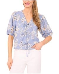 Cece - Short Sleeve Open Tie Front Embroidered Top - Lyst