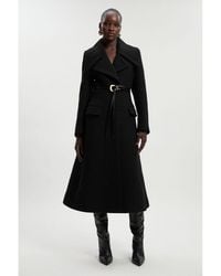 Karen Millen - Wool Shawl Collar Belted Midi Coat - Lyst