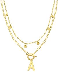 Adornia - Tarnish Resistant 14k -plated Confetti And Paperclip Layered Initial toggle Necklace - Lyst