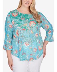Ruby Rd. - Plus Size Triopical Chevron Lace Sleeve Top - Lyst