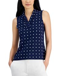 Anne Klein - Pleated-neck Printed Sleeveless Top - Lyst