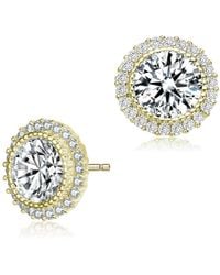 Genevive Jewelry - Sterling Silver Round Cubic Zirconia Milgrain Set Halo Stud Earrings - Lyst