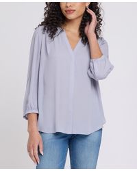 NYDJ - Pintuck Split Neck Top - Lyst