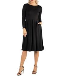 24seven Comfort Apparel - Midi Length Fit And Flare Dress - Lyst
