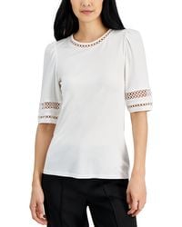 Anne Klein - Harmony Lace-inset Elbow-sleeve Top - Lyst