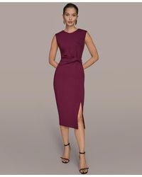 Donna Karan - Jewel-neck Front-slit Sheath Dress - Lyst
