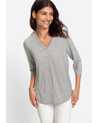 Olsen - 3/4 Sleeve Silver Shimmer V-neck T-shirt - Lyst