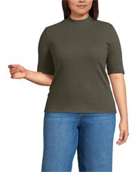Lands' End - Plus Size Elbow Sleeve Pointelle Rib Mock Neck - Lyst