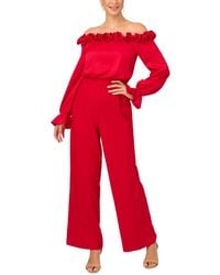 Adrianna Papell - Off-the-shoulder Satin Jumpsuit - Lyst