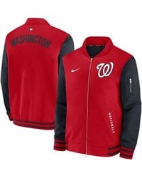 Nike - Red/navy Washington Nationals Authentic Collection Dugout Full-zip Bomber Jacket - Lyst