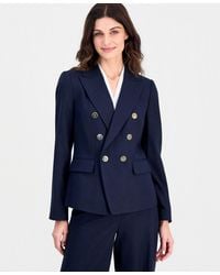 Tahari - Asymmetric Linen-blend Double-breasted Blazer - Lyst