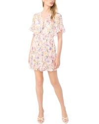 Cece - Waterfall Ruffle Short-sleeve V-neck Mini Dress - Lyst