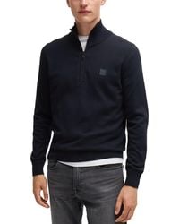 BOSS - Boss By Logo-patch Zip-neck Sweater - Lyst