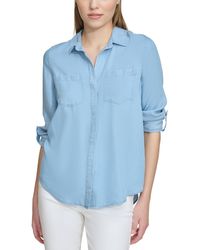 DKNY - Roll-tab-sleeve Button-front Top - Lyst
