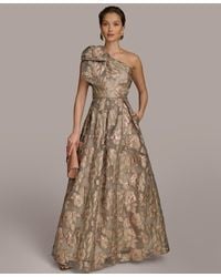 Donna Karan - Metallic Jacquard One-shoulder Bow Floral Ball Gown - Lyst