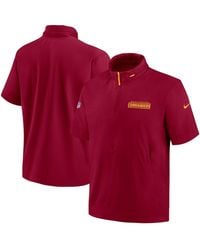 Nike - Burgundy Washington Commanders 2024 Sideline Coach Short Sleeve Half-zip Hoodie Jacket - Lyst