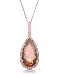 Genevive Jewelry - Sterling Silver 18k Rose Gold Plated Pear Shaped Cubic Zirconia Pendant Necklace - Lyst