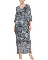 Sl Fashions - Metallic Print Blouson-sleeve High-low Gown - Lyst