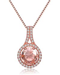 Genevive Jewelry - Sterling Silver 18k Rose Gold Overlay Champagne Cubic Zirconia Pendant - Lyst