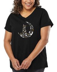 LA Pop Art - Plus Size Cat Sitting On Moon Word Art V-neck T-shirt - Lyst