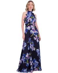 Eliza J - Floral Chiffon Ruffled Halter Maxi Dress - Lyst