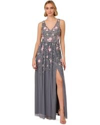 Adrianna Papell - Floral Embellished V-neck Gown - Lyst