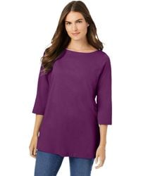 Woman Within - Within Perfect Three-quarter Sleeve Boatneck Tee - Lyst