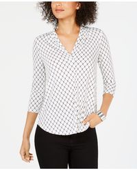 Charter Club Petite Lattice Pleated V-neck Top, Created For Macy's - White