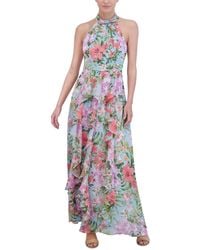 Eliza J - Floral-print Ruffled Halter Maxi Dress - Lyst