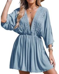 CUPSHE - Blue Seas Plunging V-neck Cover-up Romper - Lyst