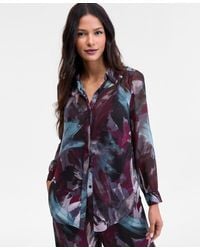 INC International Concepts - Printed Long-sleeve Blouse - Lyst