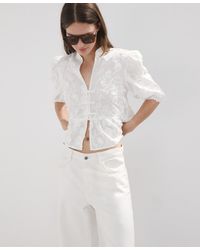 Mango - Embroidered Puff-sleeve Blouse - Lyst