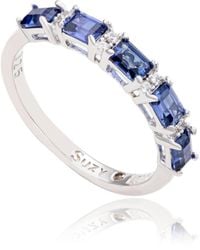 SUZY LEVIAN NEW YORK - Suzy Levian Sterling Silver Sapphire & Created White Sapphire 5 Stone Emerald Cut Thin Half Band Ring - Lyst